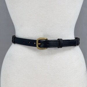 Tory Leather‎ Womens English Bridle Leather Skinny Braided Belt Brass Buckle 26